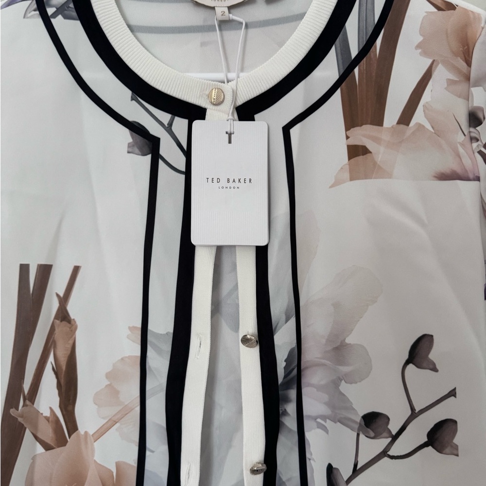 Ted Baker White Floral Sheer Cardigan top - Picture 2 of 3